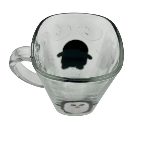 Penguin-Themed Clear Glass Mug With Handle & Swirl Design - Picture 2 of 7
